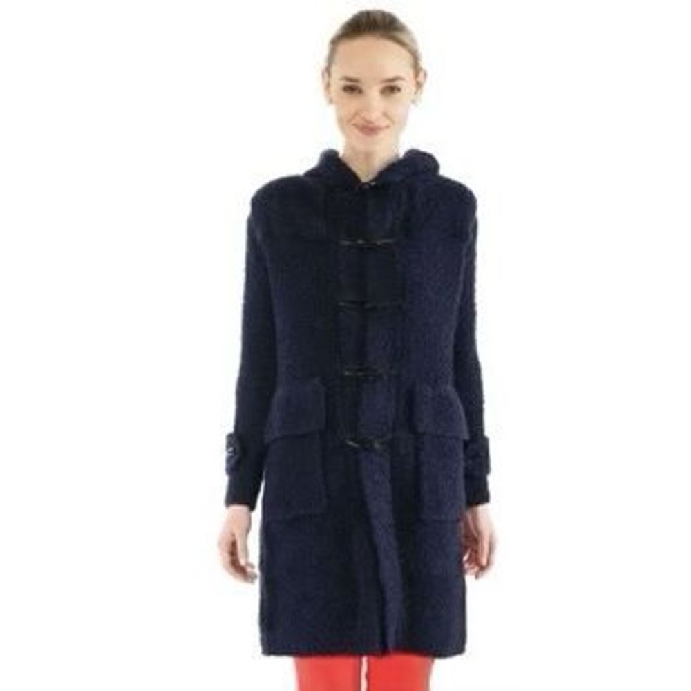 Gretchen Scott Boucle Stadium Coat Navy Open Front Cardigan Small